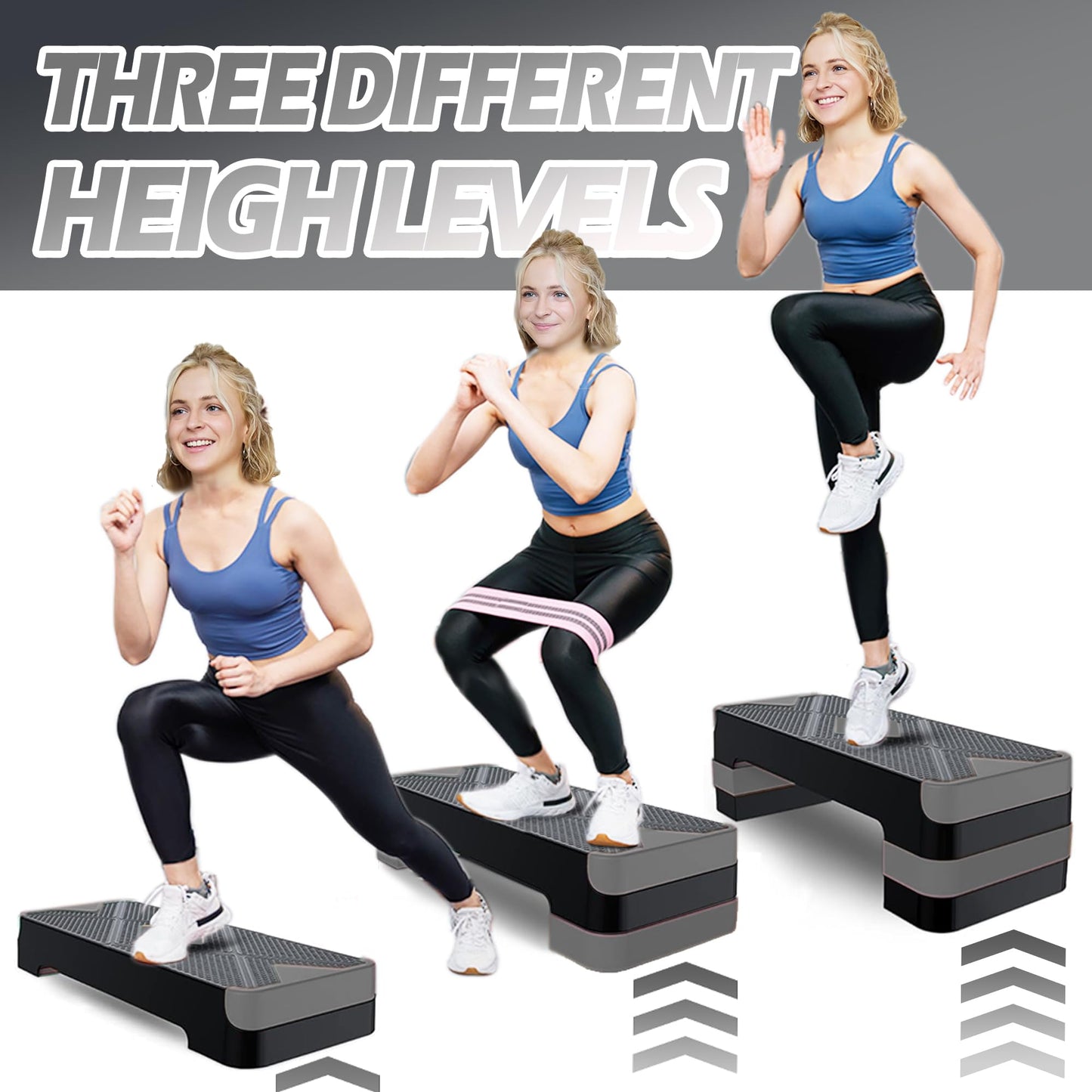 Aroha Heavy Duty Aerobic Step Platform, Non Slip Adjustable Height Exercise Step Trainer, Durable Home Gym Cardio Workout Equipment for Men Women Beginner to Professional (Gray)
