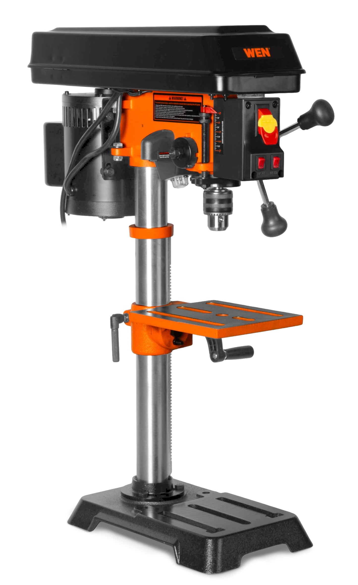WEN 10-Inch Benchtop Drill Press, Chuck Key Storage, Laser Guide, 6.2-Amp 5-Speed Motor with Cast Iron Construction, Laser and LED Work Light (DP1050)