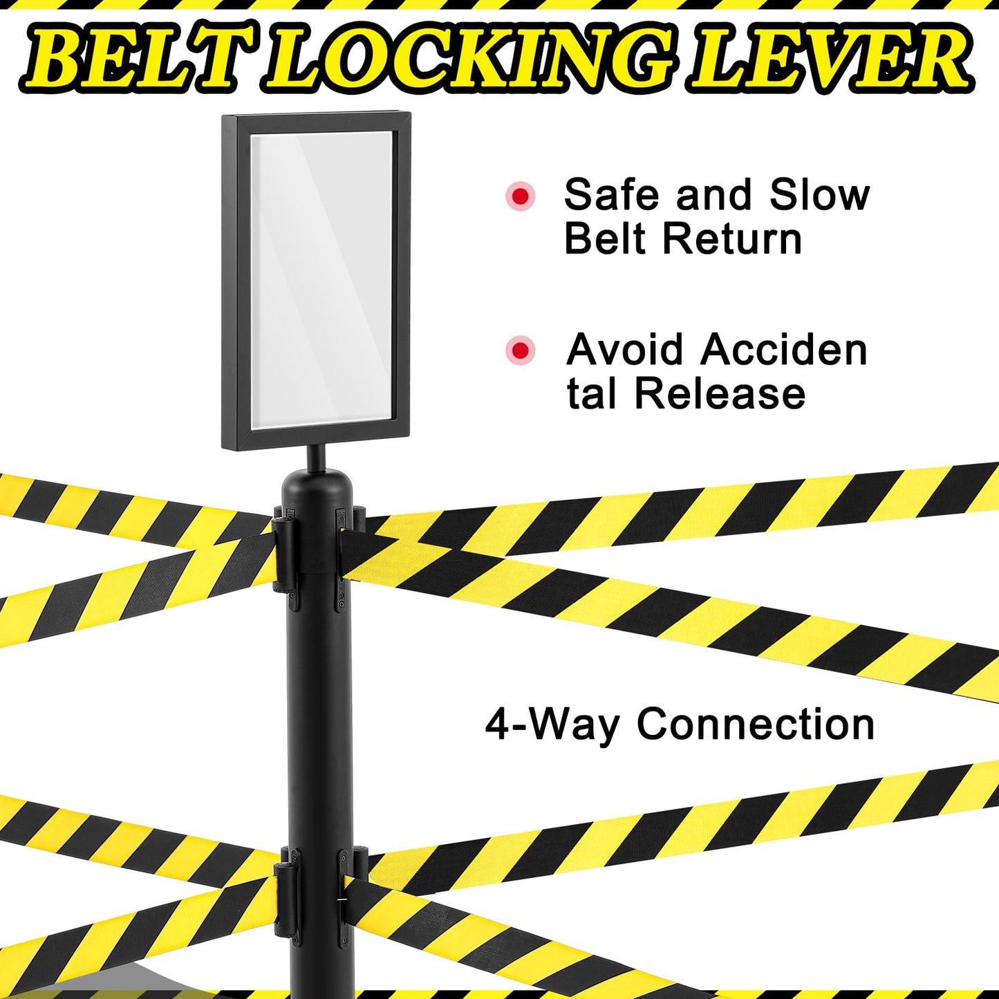 Therwen 6 Pcs Crowd Control Stanchions Set, Double Retractable Safety Belt, Heavy Duty Stainless Steel Crowd Control Barrier, Solid Metal Base, Easy Connect Assembly (9.8 ft,Black and Yellow)