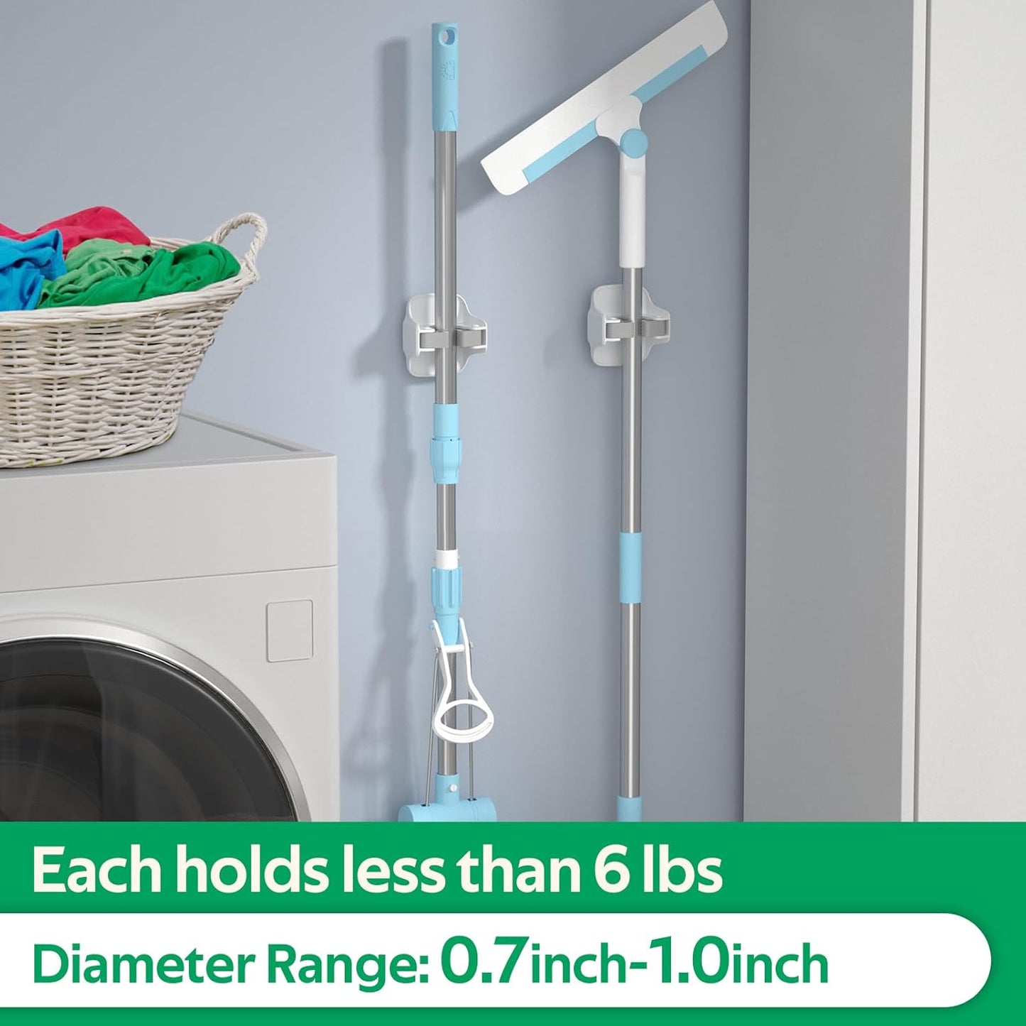 Reliahom Broom Holder Wall Mount - 10 Pack No Drilling Self-Adhesive Mop Grippers | White Garage Organizer
