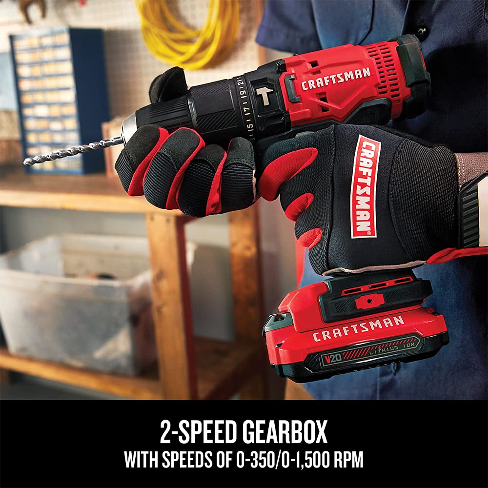CRAFTSMAN V20 Cordless Hammer Drill Kit, 1/2 inch, 2 Batteries and Charger Included (CMCD711C2)