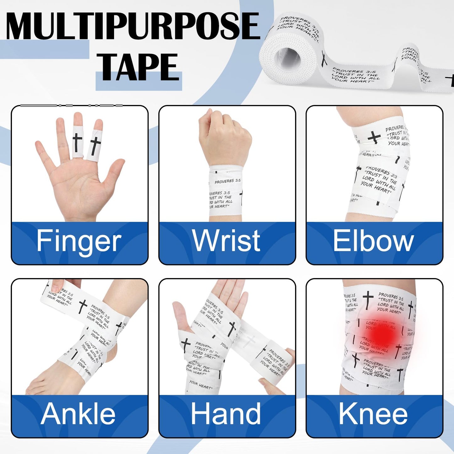 Geiserailie 12 Pcs Christian Cross Athletic Tape Sports Wrist Tape Religious Bible Verses Warp for Soccer Football Athlete Trainers Boxing, Inspirational Christmas Gift for Christian Church