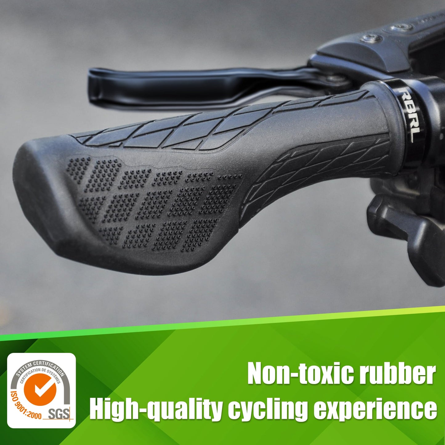 RBRL Bike Grips, Ergonomic, Non-Slip Rubber Handlebar Grips with Aluminium Alloy Lock-On Design, 3-Zone Comfort Bicycle Grips for MTB, E-Bike, BMX & Trekking Bikes