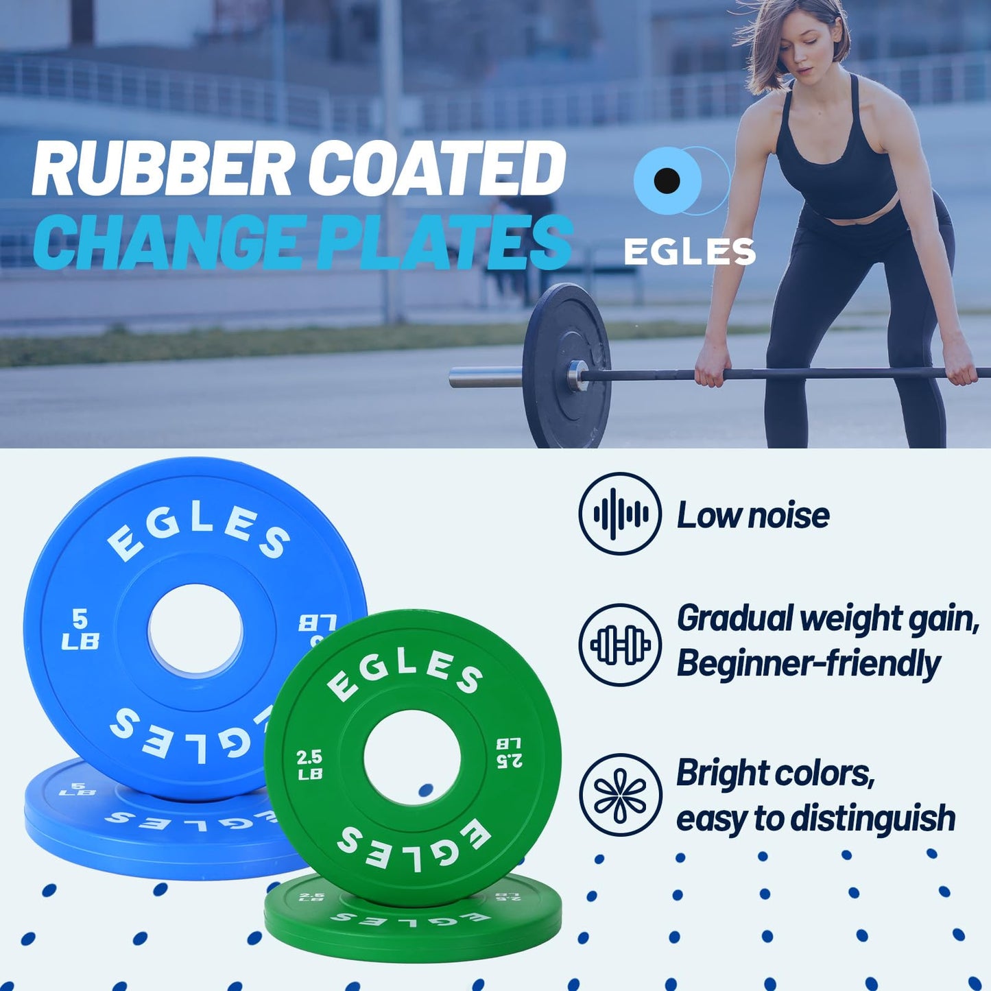 EGLES Change Plates Set 15LB- Green&Blue Rubber-Coated Weight Plates in Pairs, Olympic Bumper Plates, Color-Coded, IWF Standard, Fit 2-Inch Barbells Strength Training Weight Plates Gym & Fitness