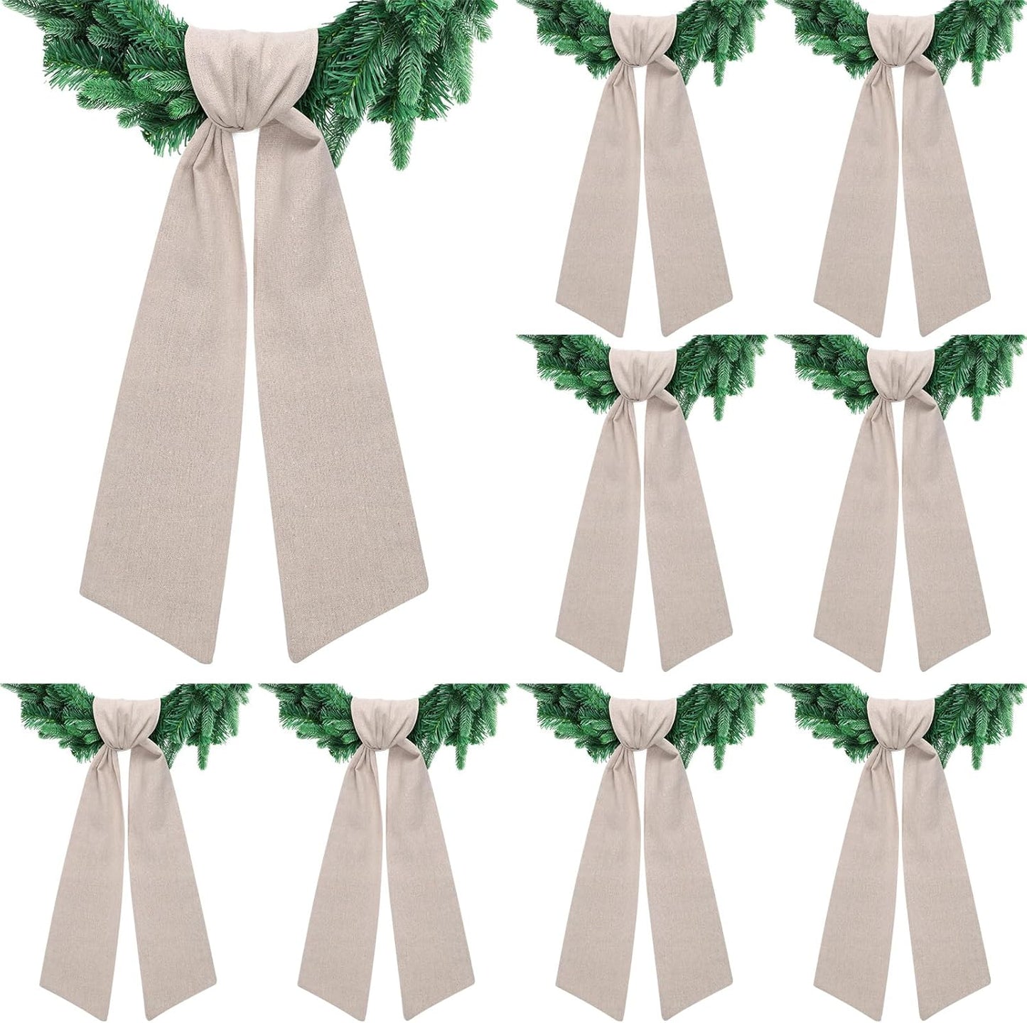Skiennix 8 PCS Beige Linen Wreath Sashes - Embroidered Blank Accessories for Weddings & Holidays
