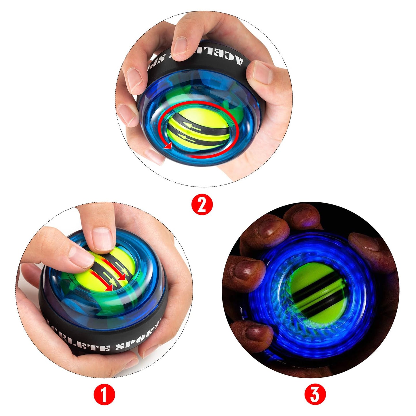 ACELETE Gyro Ball Wrist Exerciser Torque Ball Forearm Strengthener for Stronger Wrist Bones and Muscle(Blue Light)