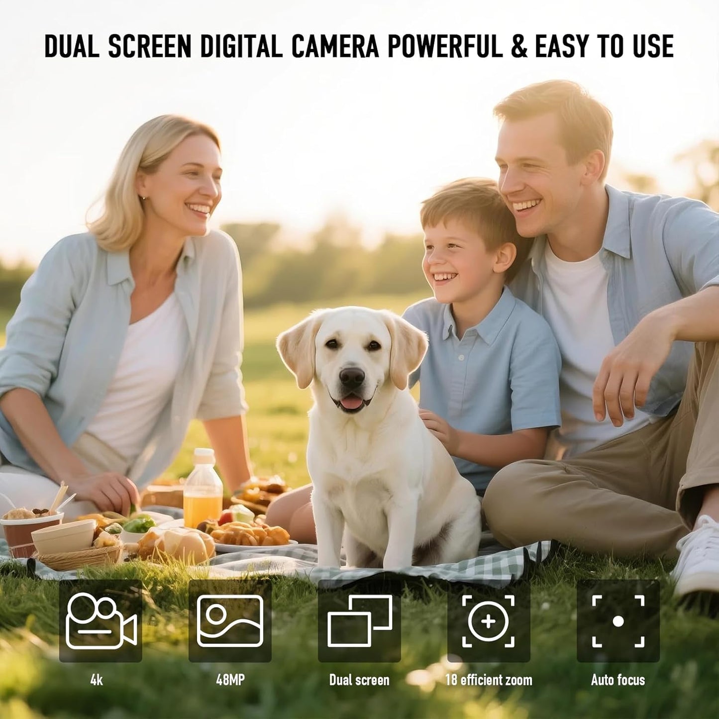 BILEBAK 4K 48MP 18X 32GB Digital Camera, Autofocus Dual Screen for Selfies, Zoom Fill Light, Portable Point and Shoot