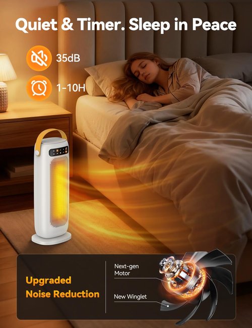 KQPZ Space Heater, 1500W PTC Ceramic Electric Heaters for Indoor Use with Remote, 4 Levels Room Heater with LED Touch Display, 110° Oscillation,10H Timer,Fast & Safe Portable Heater for Bedroom Office