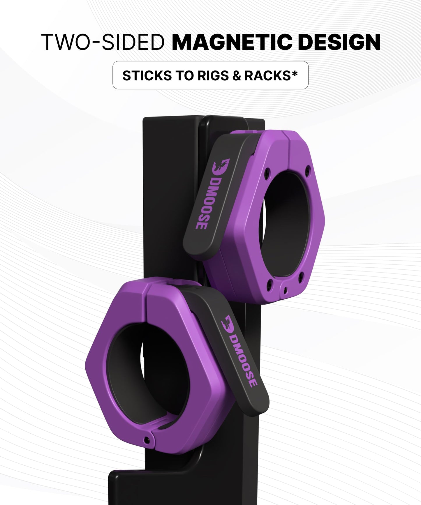 DMoose Barbell Clips (Pair) - Quick Release Olympic Barbell Clamps with Anti Slip TPR Grip, 2" Barbell Collars for Secure Weightlifting & Powerlifting (Purple & Black - Magnetic)