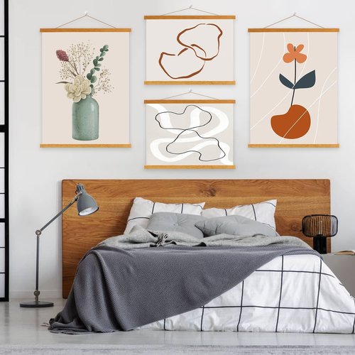 Benjia Magnetic Light Wood Poster Frame Set - 4 Pack for 20x30, 20x28, 20x24 Artwork | Teak Color