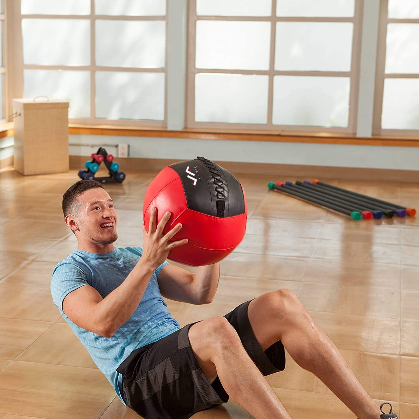 JFIT Soft Wall Medicine Ball, 4 LB, Blue/Black