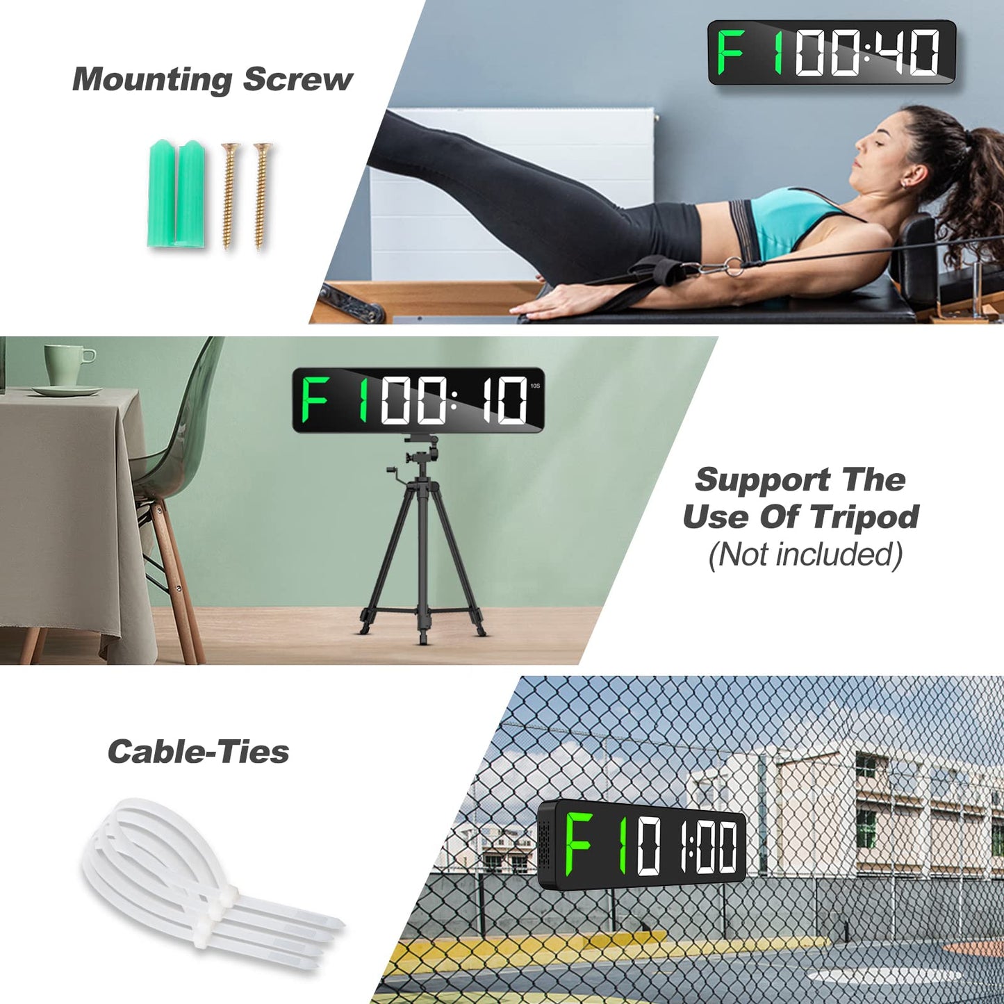 ANJANK Gym Timer 15" Large LED Display Wall Clock, Interval Workout Countdown & Up Stopwatch, 12 Adjustable Volume/3 Installation Ways Digital Timer for Fitness, Home, Garage, Gym and Outdoor Sport