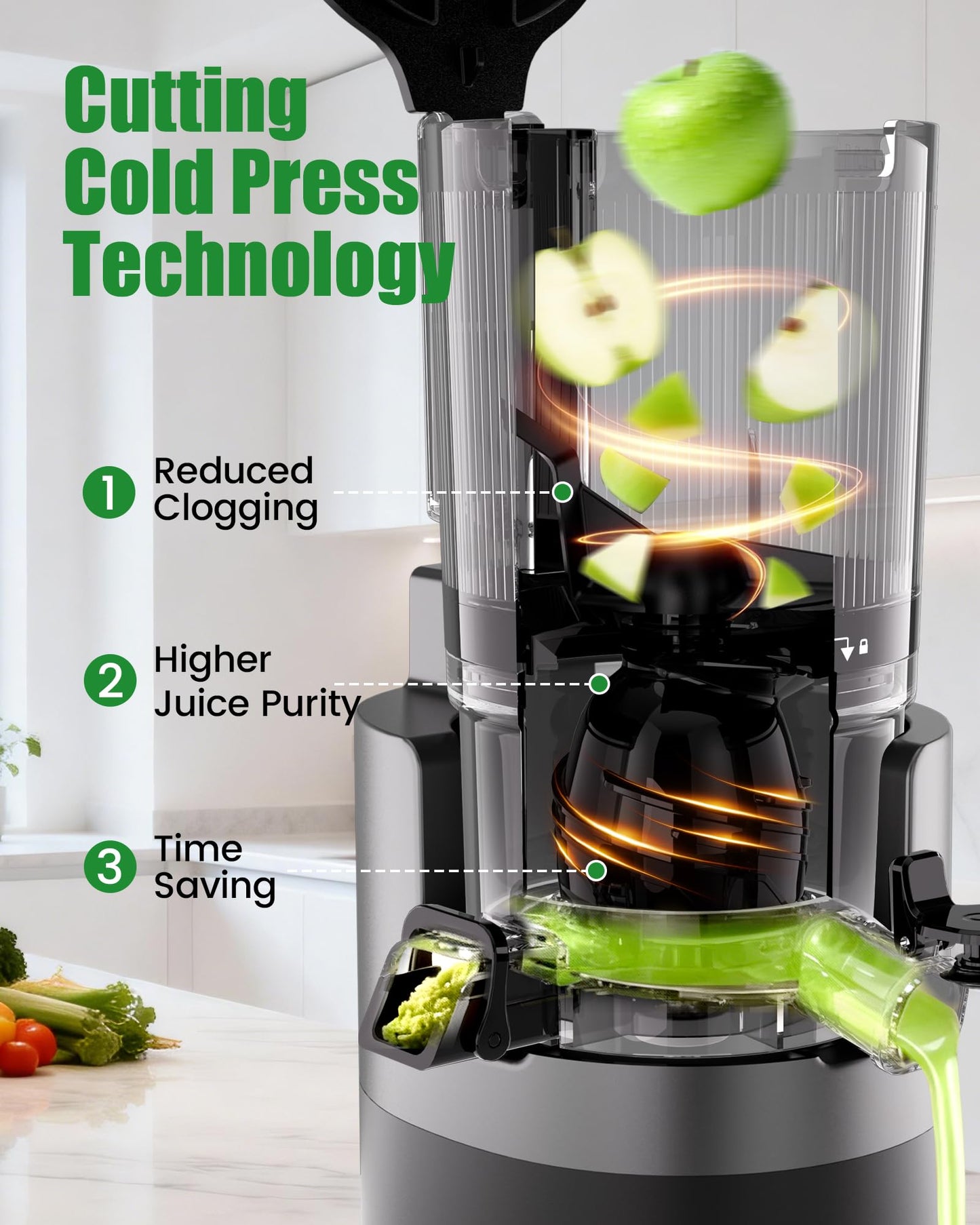 Staweiger Juicer Machines, Cold Press Juicer with 6" Extra Wide Chute, 90oz Capacity, Powerful AC Brushless Motor, High Juice Yield, Quiet Low db, BPA-Free Juicer Press For Whole Vegetables & Fruits