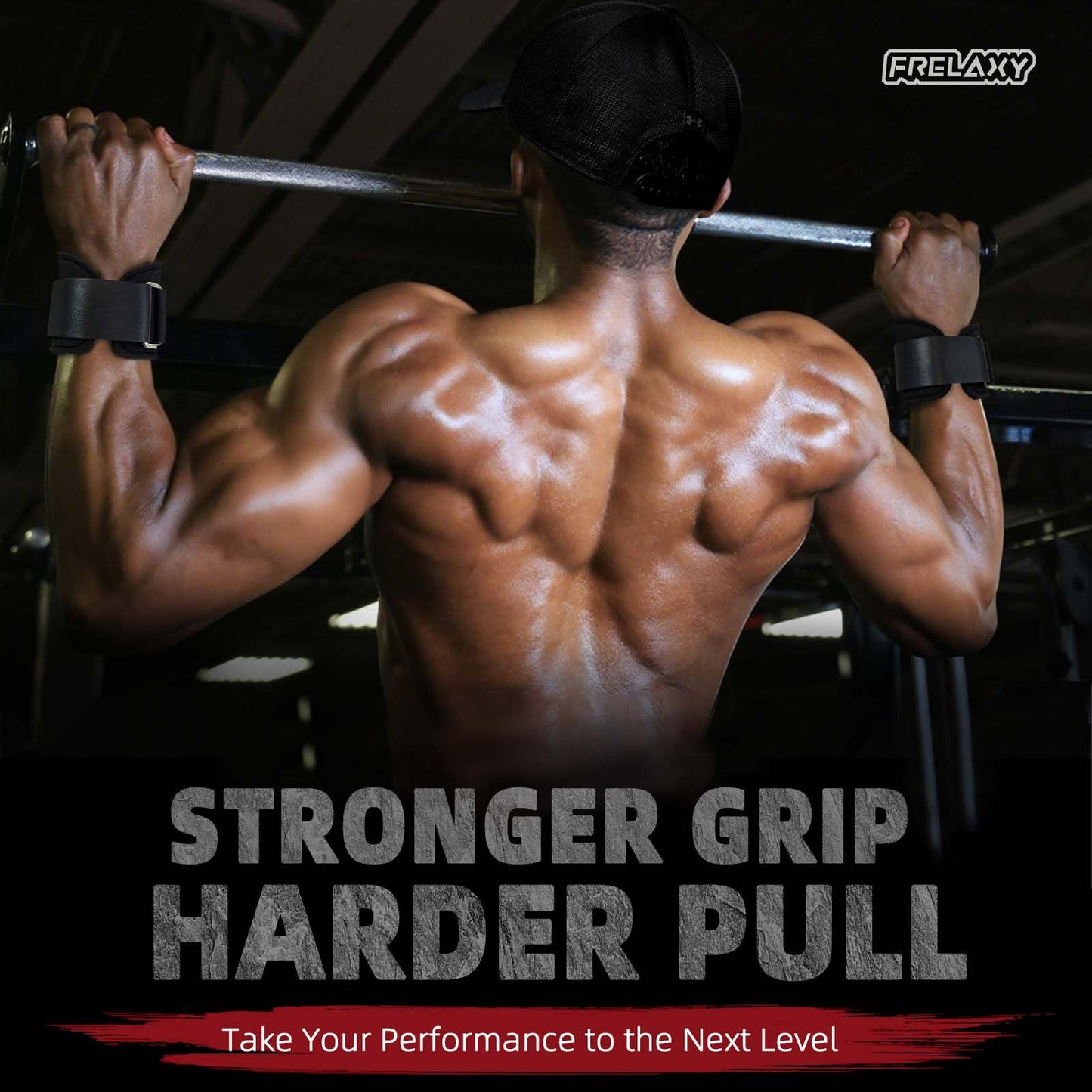 Frelaxy Lifting Wrist Straps, Rubber Weight Lifting Grips with Non-Slip Palm & Wrist Wraps Support for Deadlifts, Pull Ups, Rows, Heavy Powerlifting, Lat Pulldowns (Black)