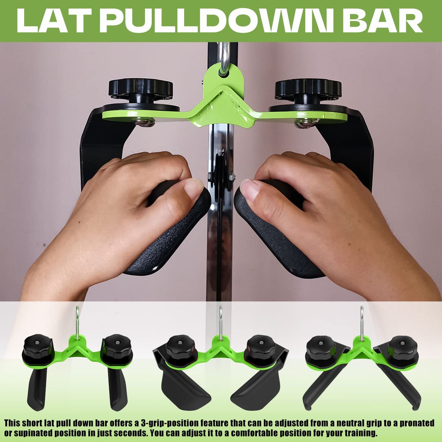 KORIKAHM Adjustable Lat Pull down Bar, Cable Machine Attachments for Gym, Home Gym Fitness T-bar Row Pulldown Attachments, Lat Pull Down Machine Wide Grip Neutral Grip Handle (SP-01)