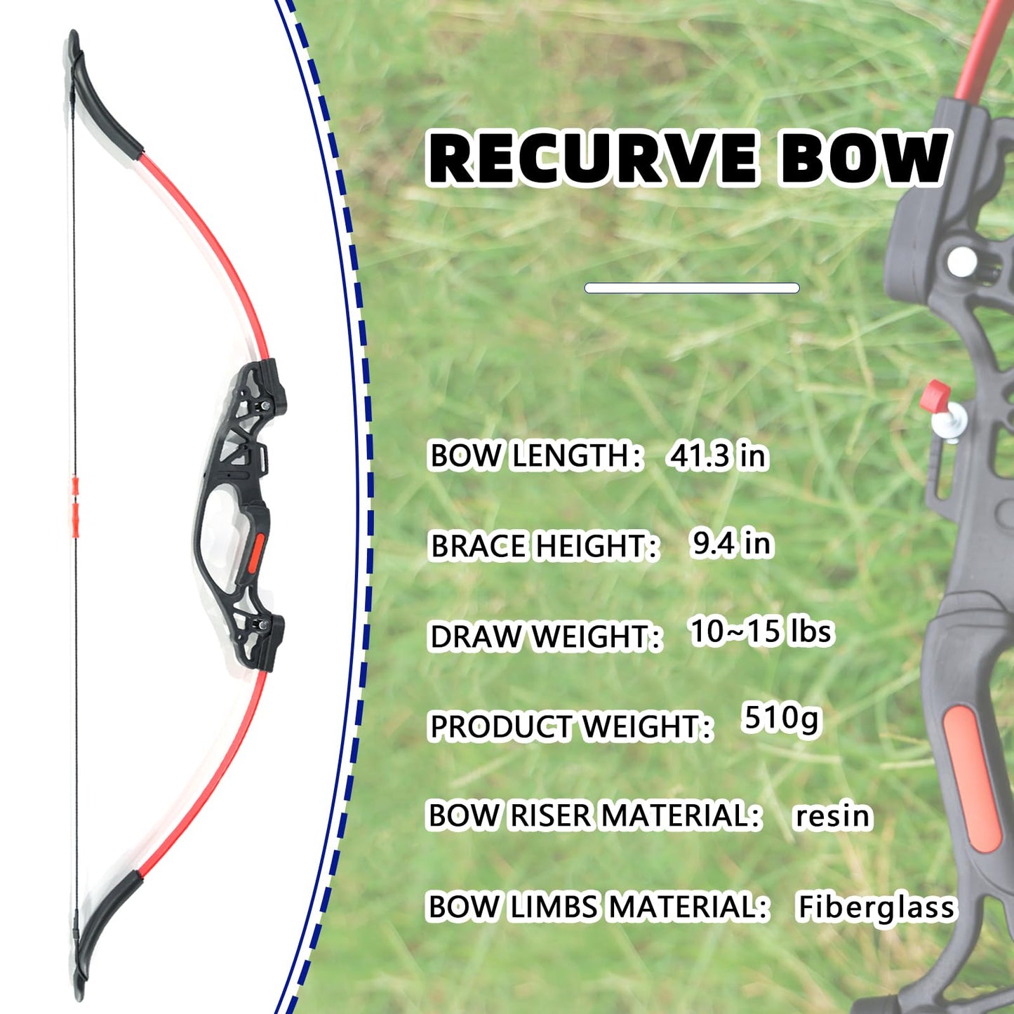 MOYJ Archery Bows Adjustable LBS Training Beginner Outdoor Sport Backyard Paper Target Shooting Arrow Practice Takedown Recurve Archery Set (Red)