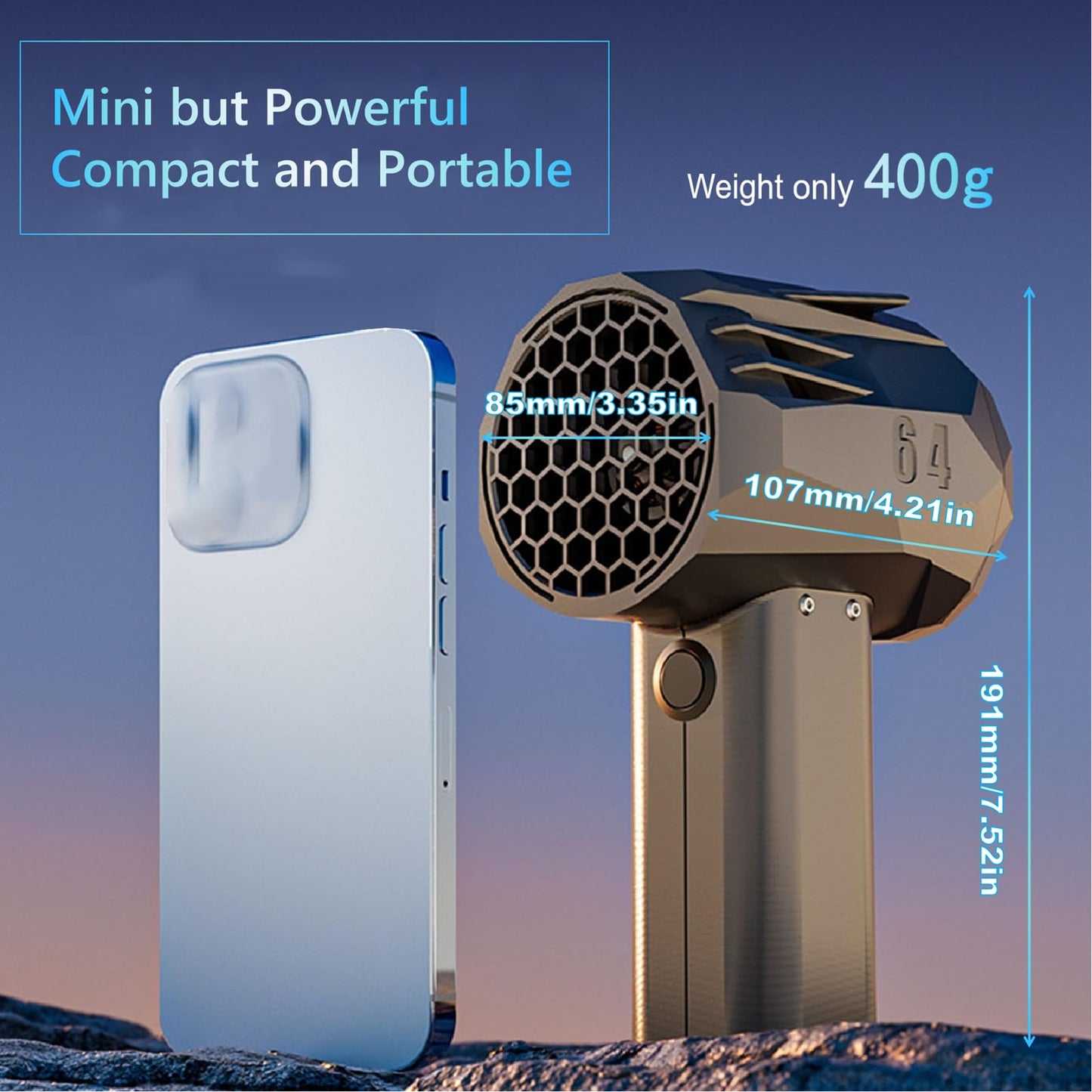 X64 Violent Turbo Fan, Mini Jet Turbo Fan, Car Violent Blower, 4000mAh 64mm Duct Fan Brushless Motor Air Blower, Instantaneous Thrust 1.4 Kg/s Wind Speed 66m/s Blower Dryer