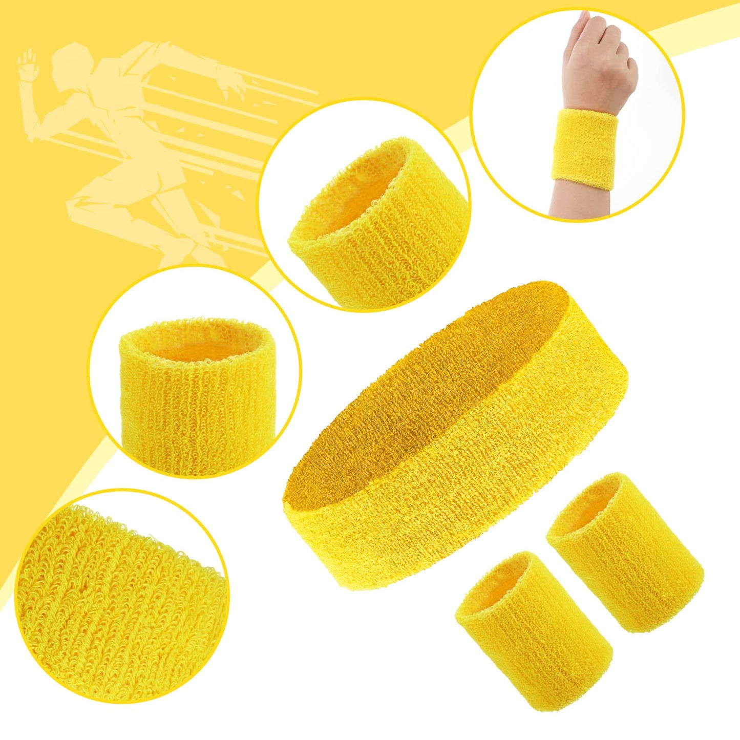 Civaner 12 Pcs 80 90s Neon Sweatbands Soccer Baseball Headbands Wristband Set for Men Women Party Cotton Headbands Terry Cloth Athletic Sweat Bands for Tennis Football Gym Outdoor(Bright Color)