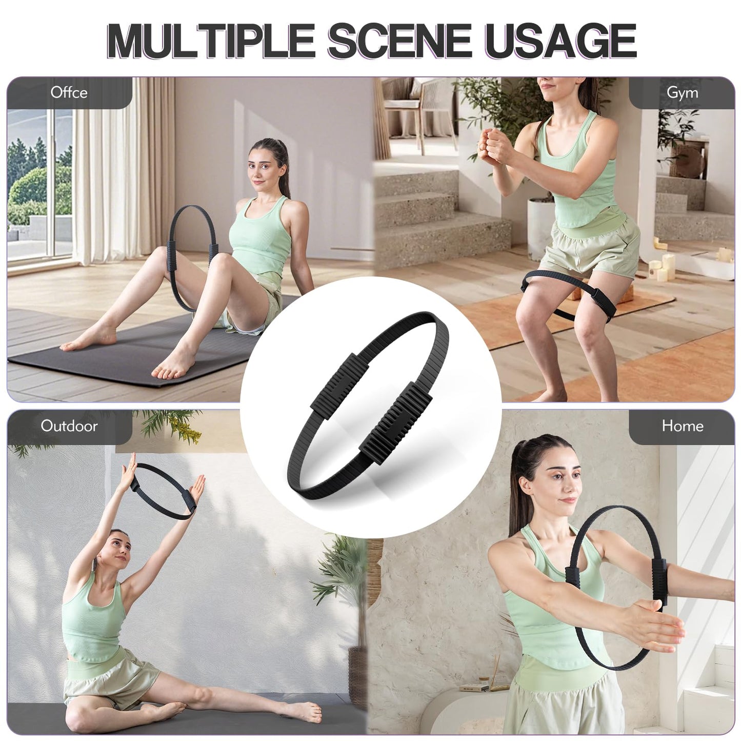 LTHTRADE Pilates Ring Circle, 13.5 Inch Magic Circle Ring for Women, Flexible Resistance Exercise Equipment for Toning Thighs, Legs, Arms & Core (Black)