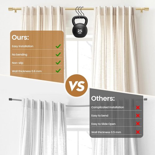 Gold Curtain Rod - Adjustable 28 to 48 Inch | 5/8 Inch Diameter with Brackets for Easy Installation