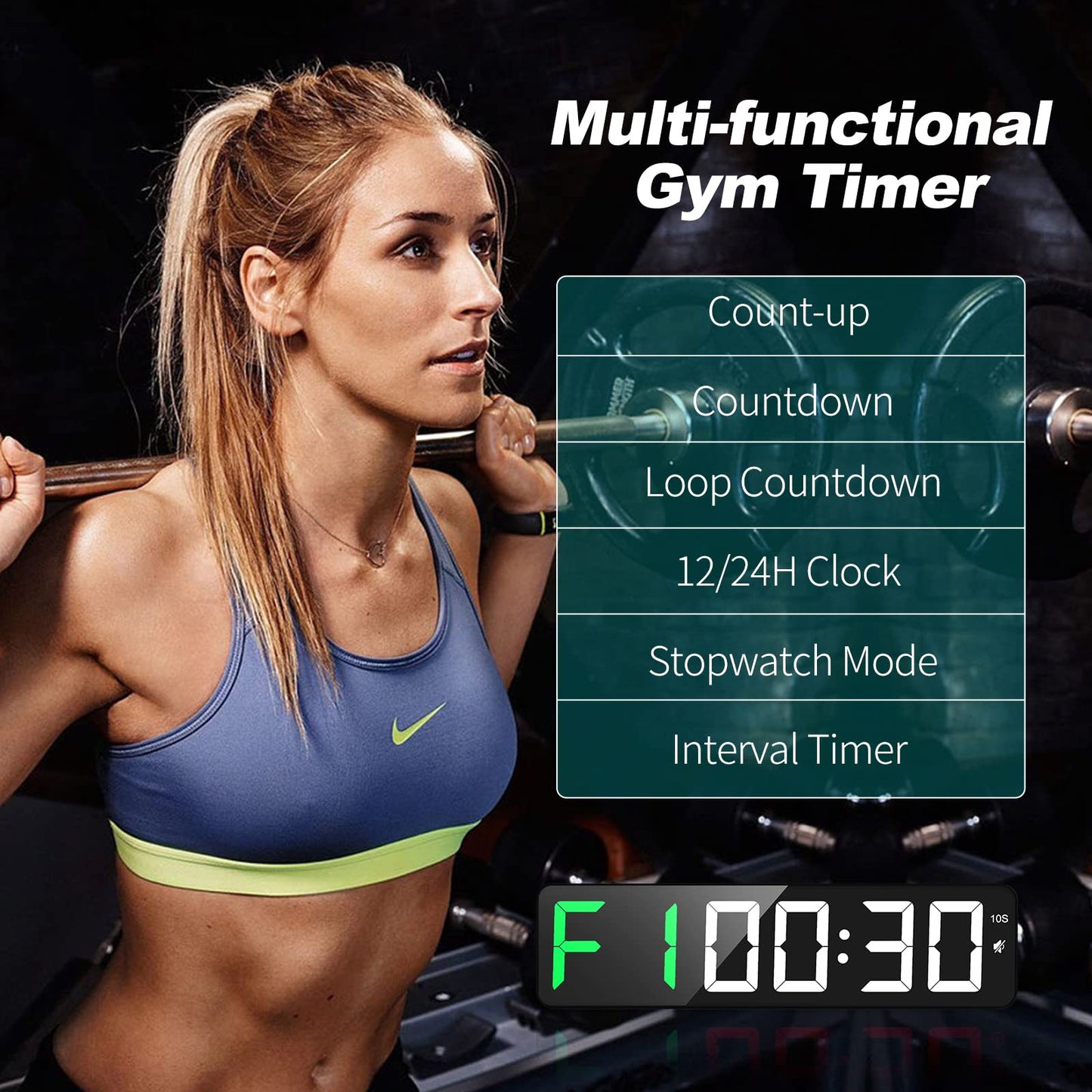 ANJANK Gym Timer 15" Large LED Display Wall Clock, Interval Workout Countdown & Up Stopwatch, 12 Adjustable Volume/3 Installation Ways Digital Timer for Fitness, Home, Garage, Gym and Outdoor Sport