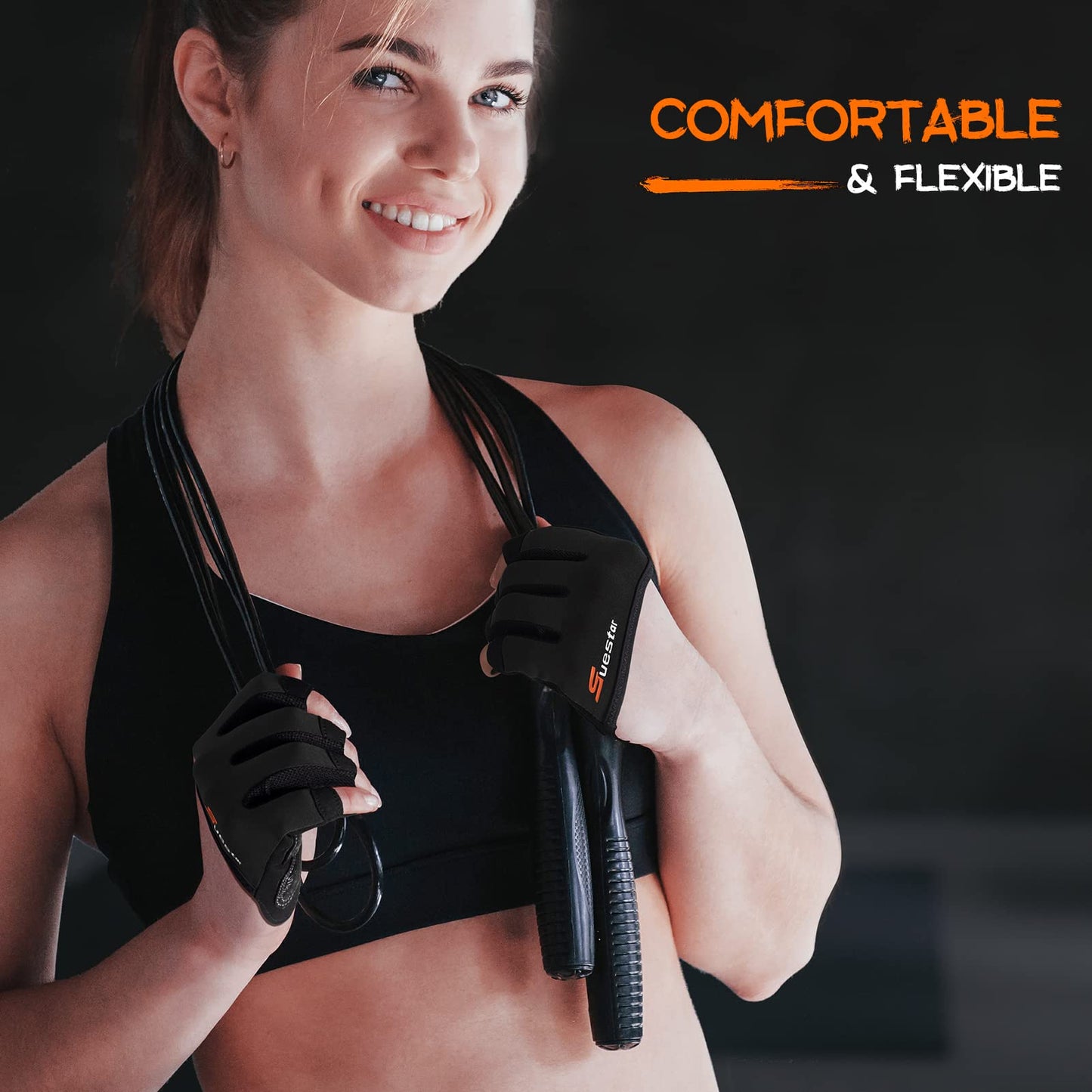 SueStar Partial Weight Lifting Gloves, 3/4 Finger Workout Gloves for Men Women, Full Palm Protection & Silicone Grip Gym for Weightlifting Exercise Fitness Smartwatch Friendly (Black, Medium)
