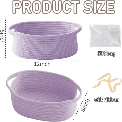 JMvicyroam Woven Storage Baskets - Small Rope Bins with Handles for Organizing Shelves & Closets | Purple, 3-Pack