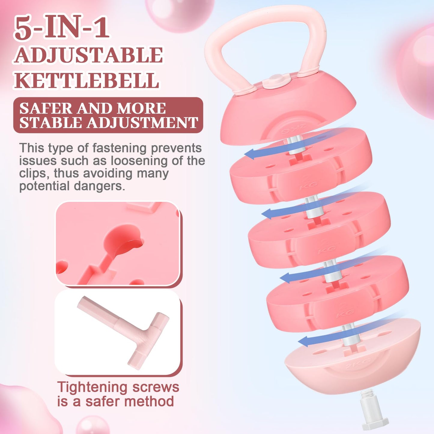JolliLudo Adjustable Water Filled Kettlebell 5/8/13/17/22 lb Water Filled Kettlebells Weights Set for Home Gym, Kettle Bell Sets for Women at Home and Cross-training Exercise(Pink)
