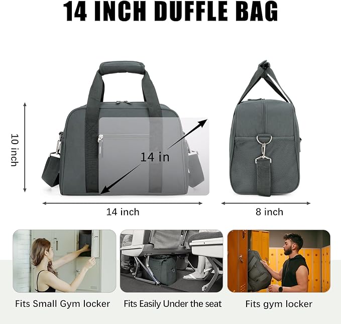 SeaRock 14 inch Small Gym Bag, Mini Duffel Bag for Women & Men, Carry On Lightweight for Travel Sport - Dark Grey