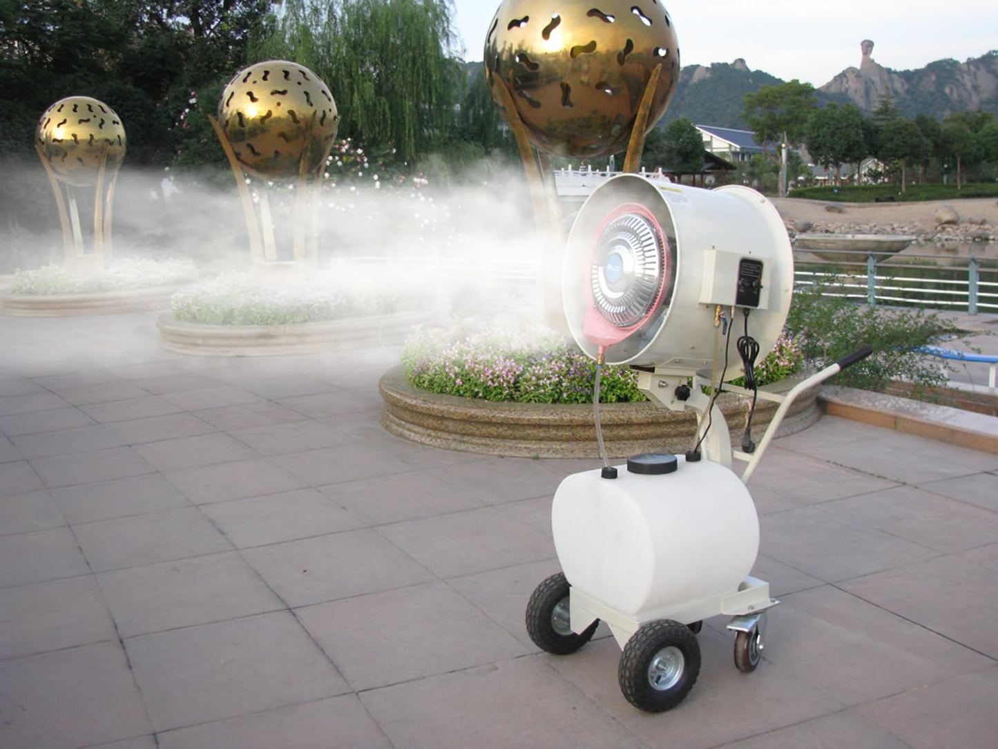 High Power Misting Fan – All Metal 20 inch 350W with 1200 Sq Ft Cooling & 16 Gal Tank (White 350W/20 inches)