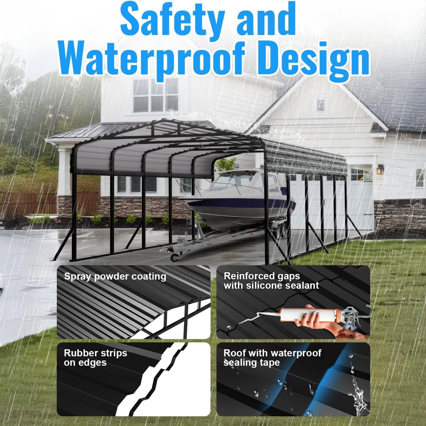 12x25FT Metal Carport, Extended Heavy Duty Carport with Reinforced Frame & Side Support Poles for All-Weather, Large Car Port for Pickup Trucks, Boats, Cars & Tractors
