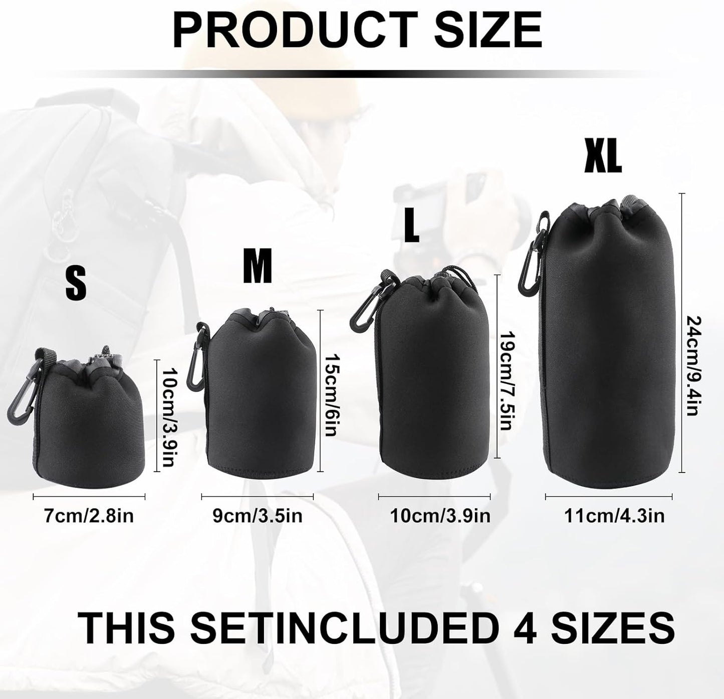 Sopoloray 4pcs Bag,4 Set Camera Lens Sizes Protective Camera Lens Pouch with Drawstring Design,Soft Plush Neoprene