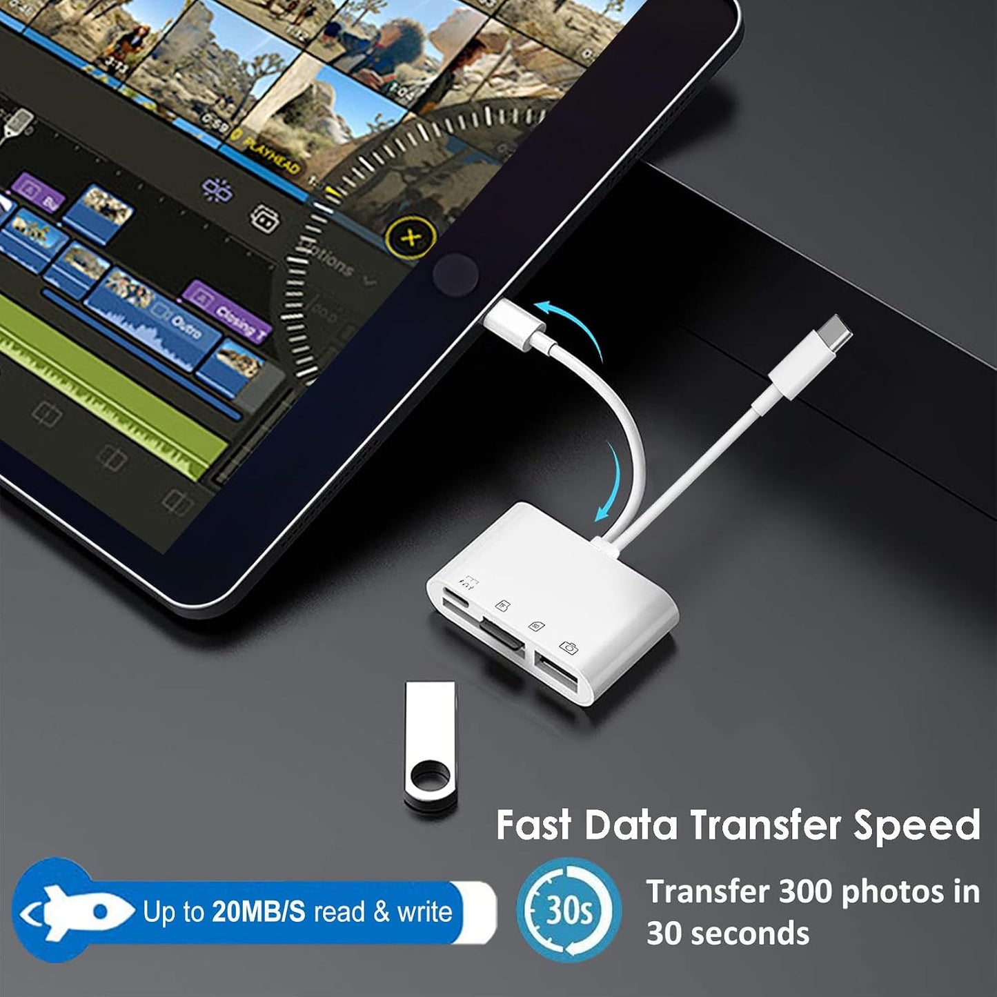 Ceotsak 15/16/17, SD Card Reader for iPhone/iPad/Android, USB C & Lightening to SD/MicroSD Card Reader with USB Camera