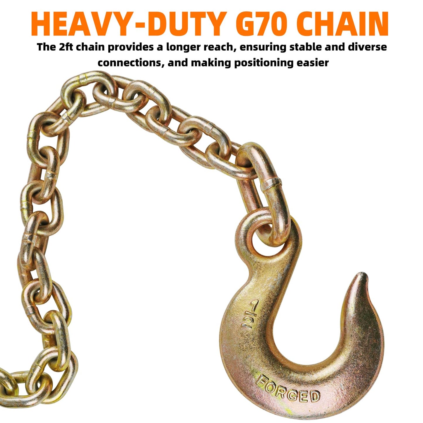 ENJ 2 Pack Folding Handle Load Binder, 7100 lbs WLL, w/ 5/16"-3/8" Grab Hook & 2 ft G70 Chain with Dual G70-1/2" Sling Hooks, for Truck Tie Down, Hauling, Towing, Logging