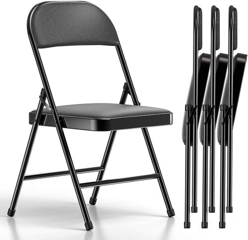Nazhura Folding Chairs - 4 Pack Fabric Dining Set with Padded Cushions | Indoor/Outdoor Use (Charcoal)