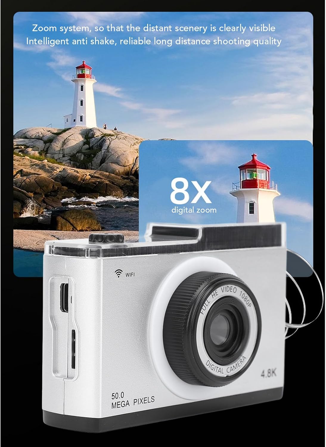 48M 1080P 8X MP3 Retro Compact Digital Camera Zoom with Playback Filters Frames Screen for Photography Enthusiasts