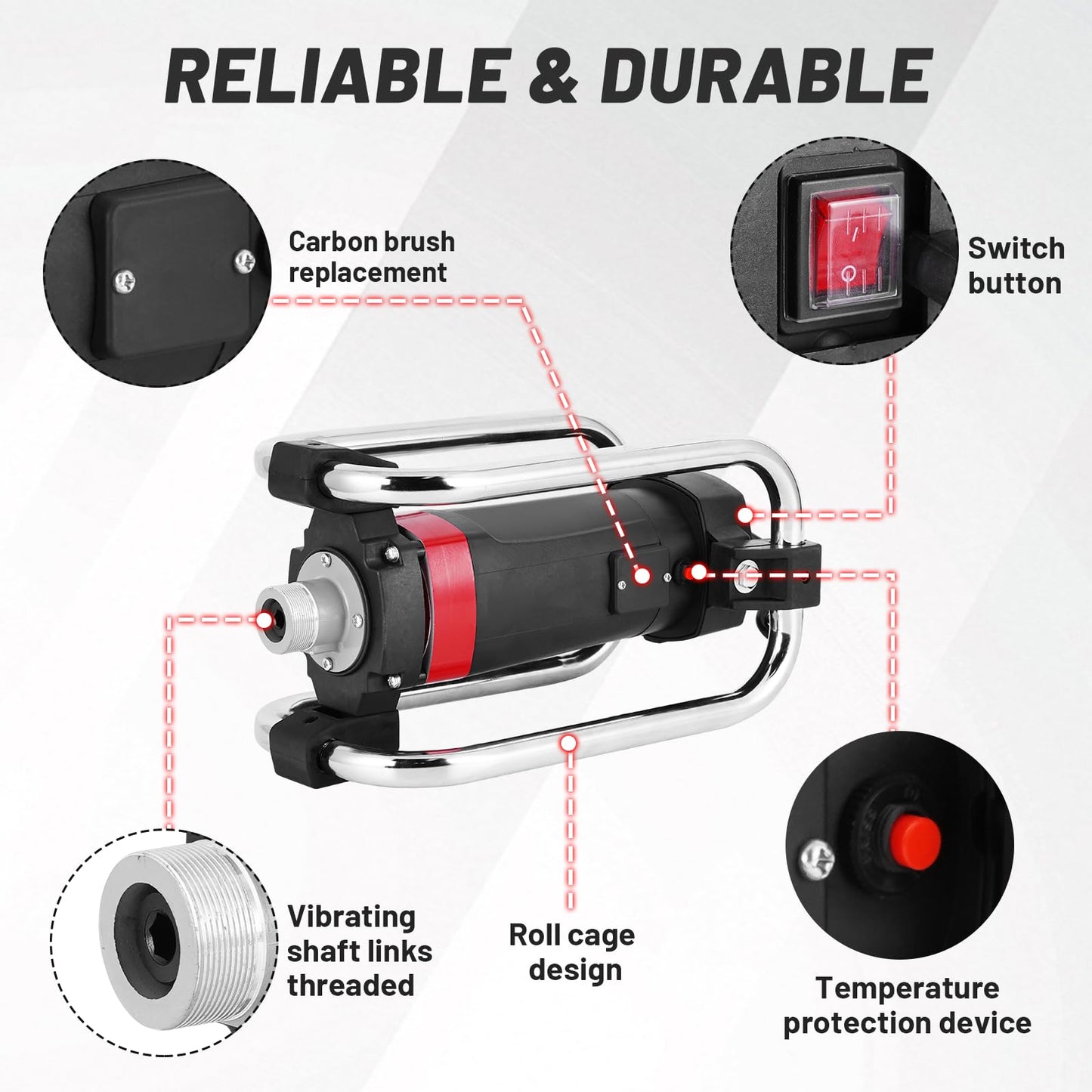 YJINGRUI Power Concrete Vibrators 1600W 16,000 RPM, Portable Electric Construction Vibrator with 4.5m (14-3/4ft) Flexible Shaft for Commercial Grade Bubble Removal