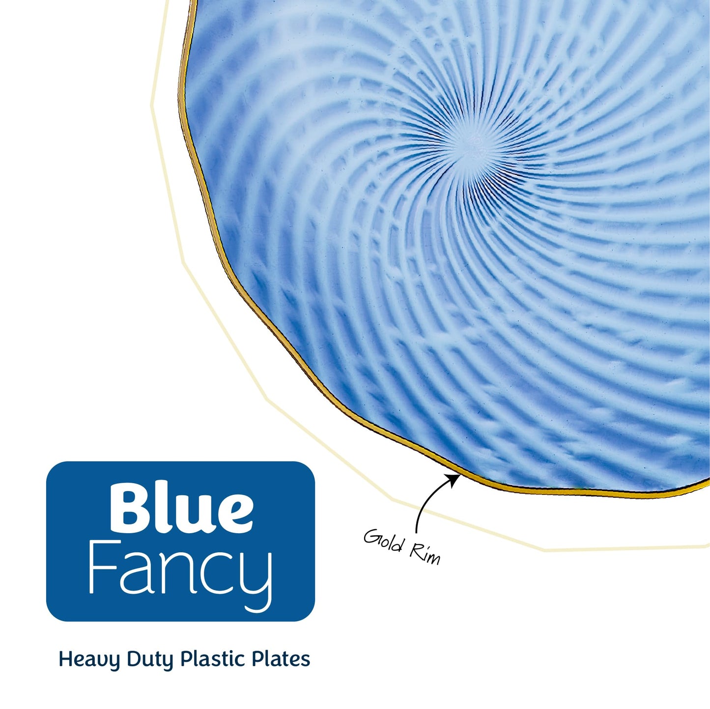 PLASTICPRO 120 Pack Plastic Plates Set of 60-10 inch Plates and 60-7 inch Plates, Elegant Clear Blue Spiral and Gold Rim Disposable Fancy Plates Premium Heavyweight