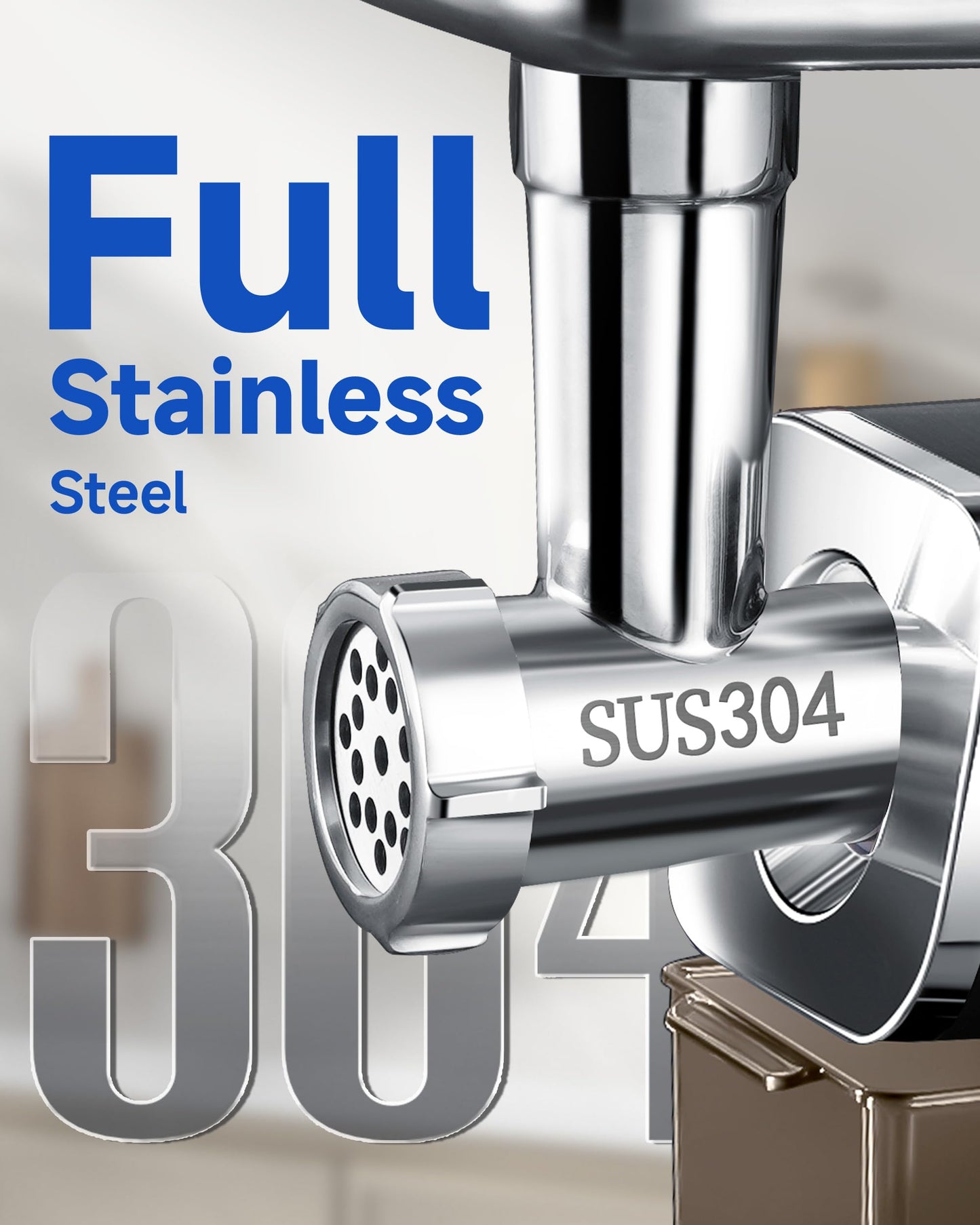 Electric Meat Grinder,3000 Max 304 Stainless Steel Meat Mincer Accessories with 2 Blades,3 Grinding Plates,3 Sausage Stuffer Tubes & Kubbe Kit for Home & Kitchen Use