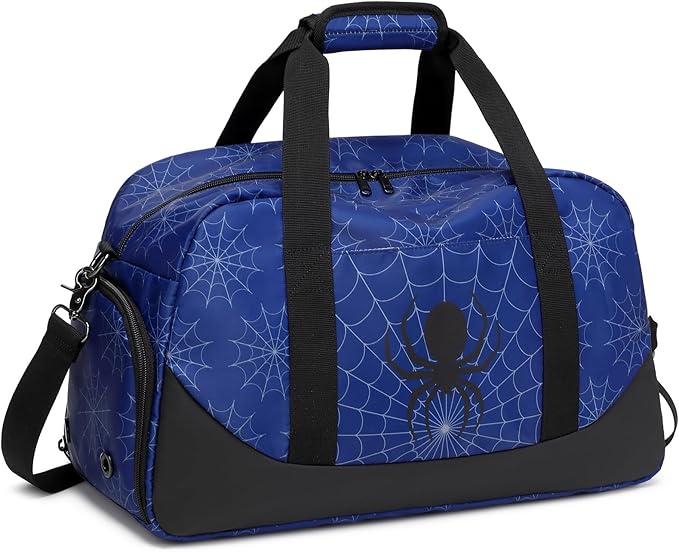 Octsky Kids Sports Gym Bag Boys Girls Overnight Weekend Bag with Shoe Compartment Small Soccer Duffel Football Bag, Spider blue