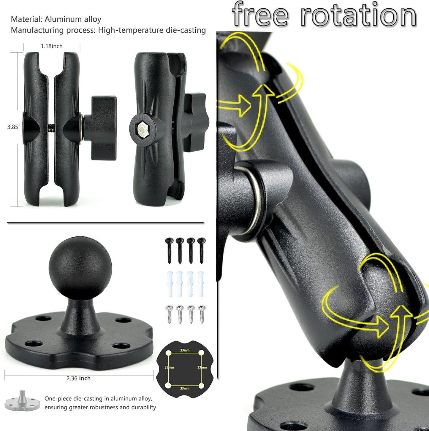 VAUBORTTI 6.5"-12.9" 1 inch/25mm Aluminum Arm Heavy Duty Tablet Mount Drill Base - for Tablet iPad Pro/Mini, iPad