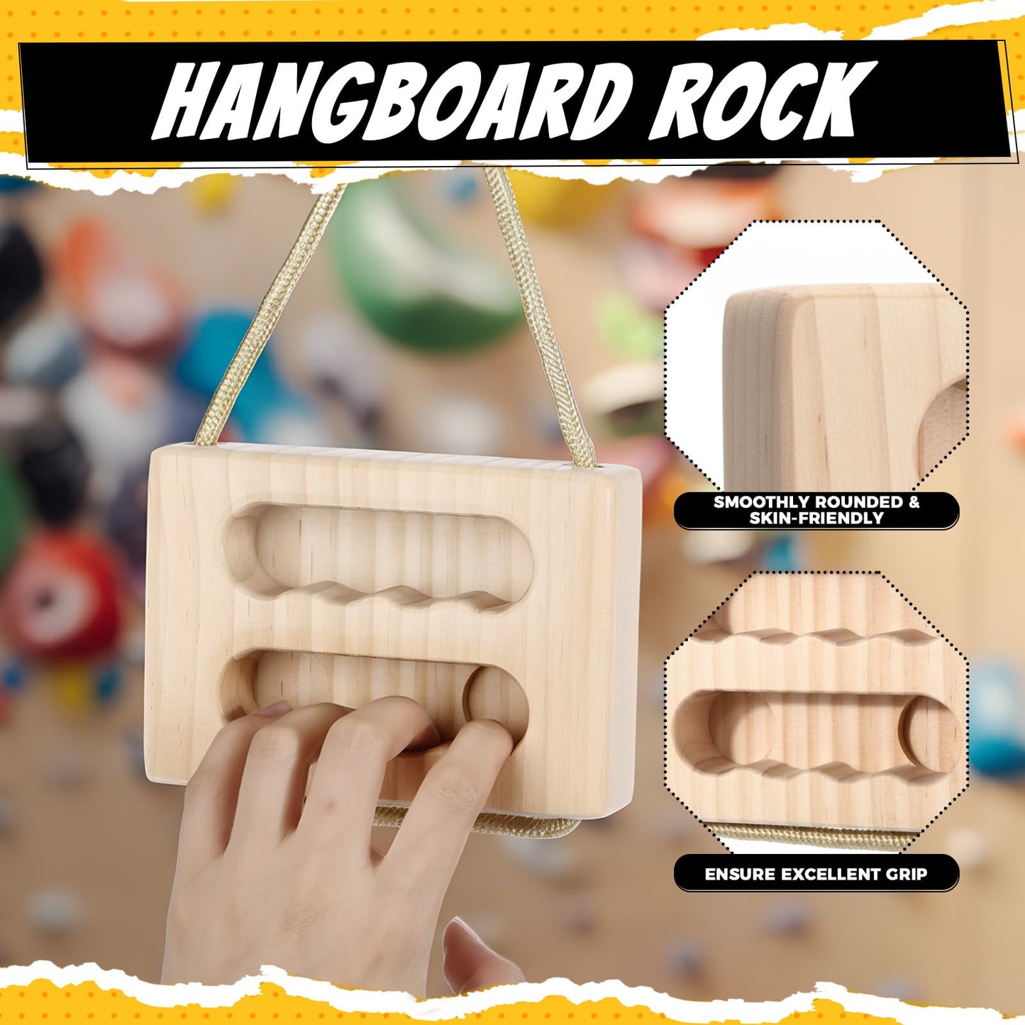 JolliLudo Hangboard Rock Climbing for Climbing Home Training Finger Strengthener, Pull-up Grip Arm Training Portable Finger Board Rock Holds Indoor and Outdoor (Square)