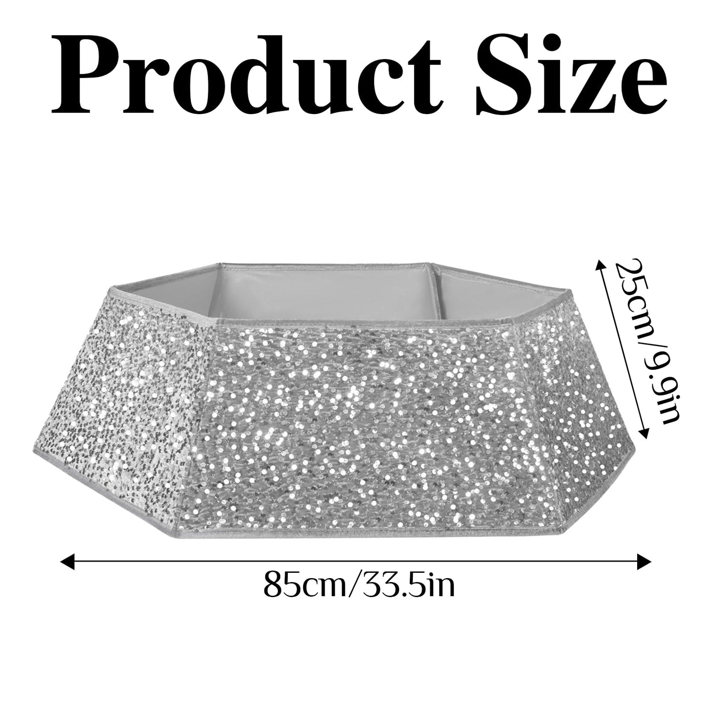 XmasExp Christmas Tree Collar 33.5 inch Sequin Tree Skirt for Christmas Holiday Home Decor Xmas Tree Ring Stand Base Cover Large Size 6 Piece Silvergrey