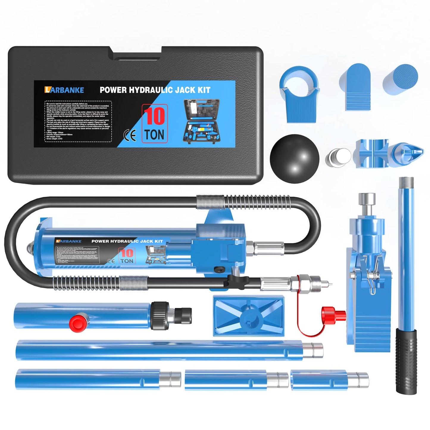 LARBANKE 10 Ton (22046 lbs Capacity) Porta Power Hydraulic Kit,17 PCS Porta Power Ram with Carrying Case and Gloves,Hydraulic Auto Body Frame Collision Repair Kit Set,for Car,Truck,and Farm