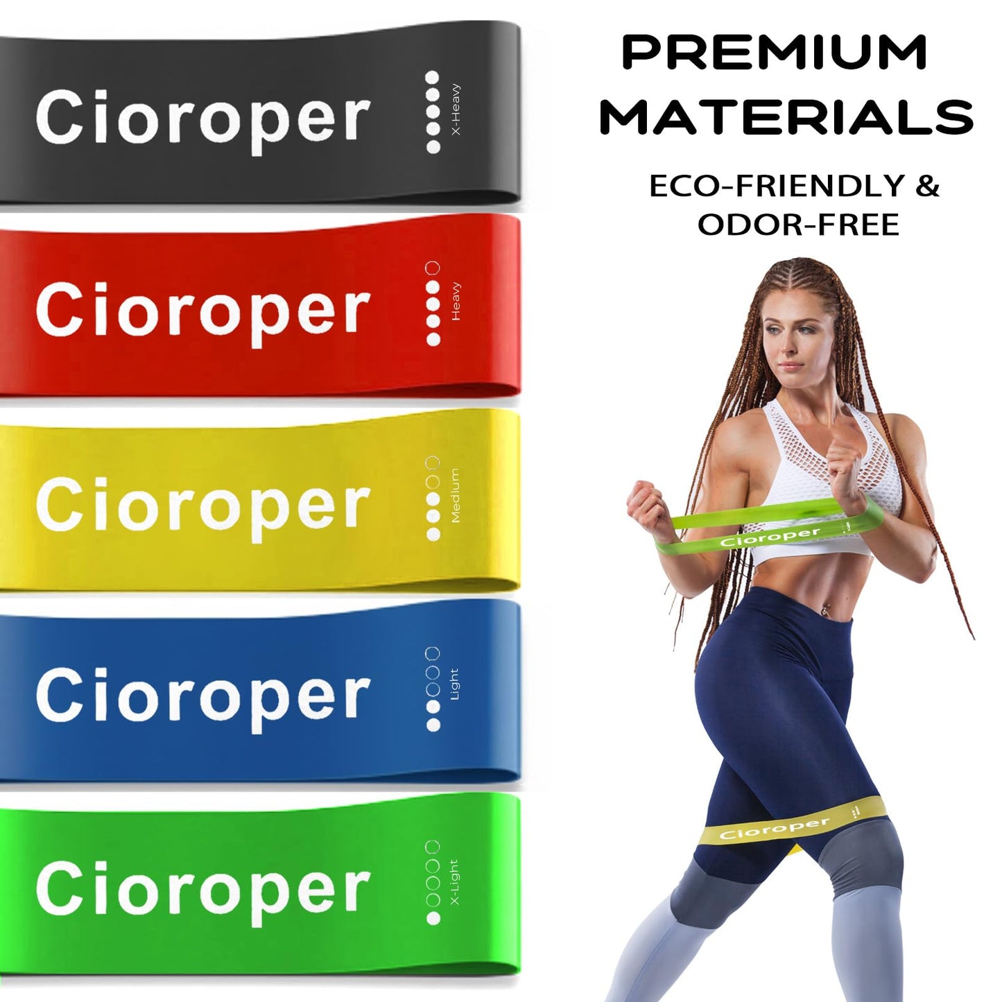 Cioroper Resistance Bands for Working Out Exercise Loop Bands Workout Bands Set for Men Women Body Stretching, Pilates Yoga Physical Therapy, Leg Glute Arm Exercise Kit, Set of 5
