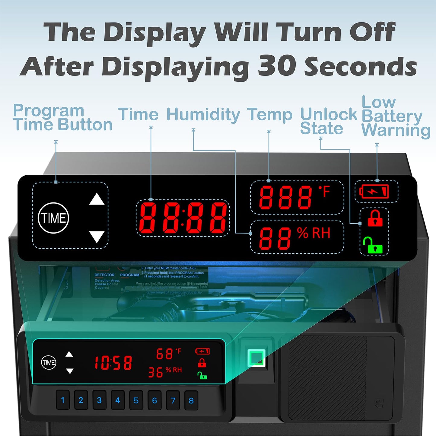 QINGENO Sliding-Away Drawer Safe with LCD Display of Temp,Humidity,Time,Home Security Electronic Safe for Money Cash Valuables,Keypad Large Lock Box Cabinet Safes