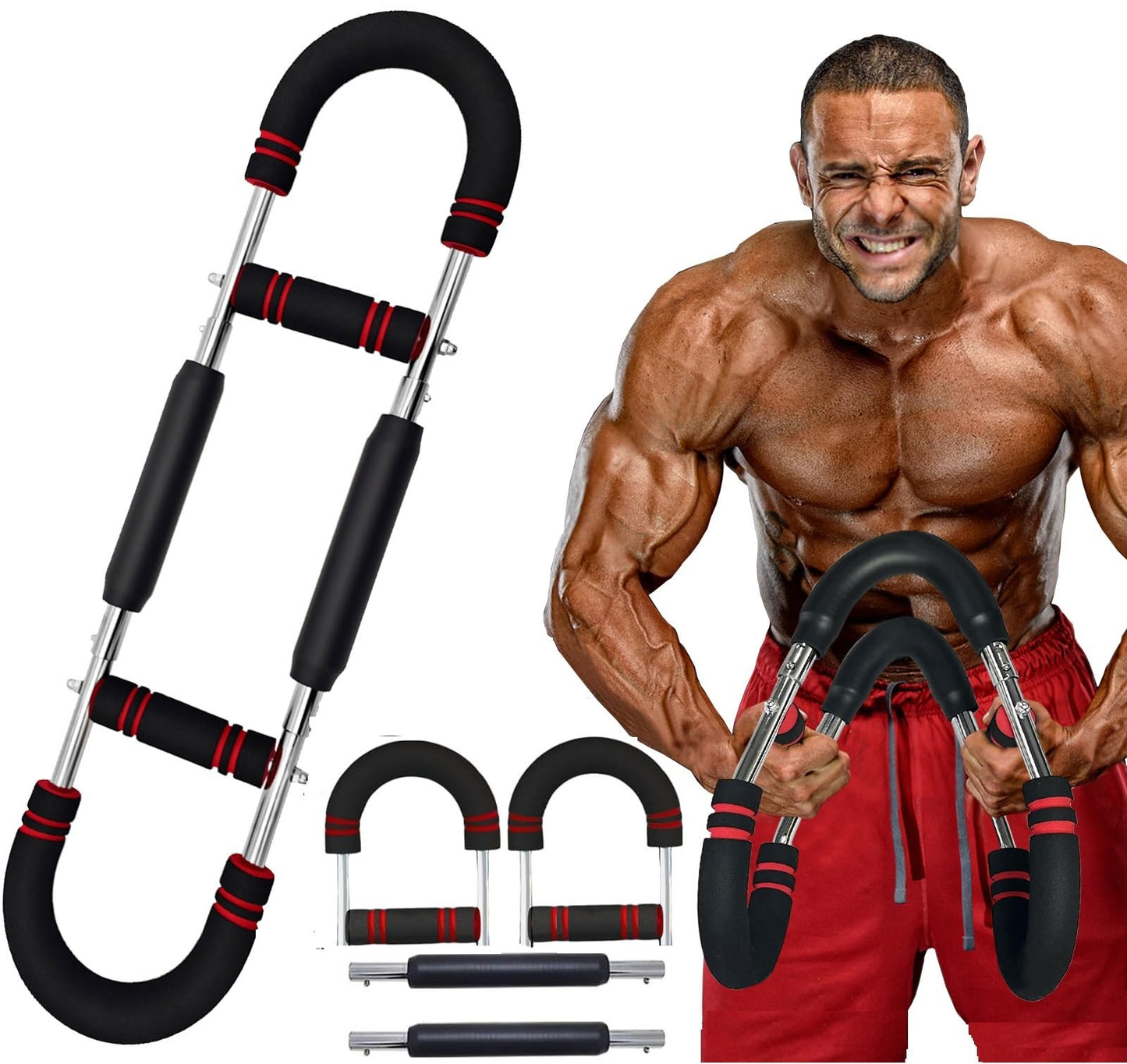 Latest-Gen Twister Arm Trainer, Adjustable Power Spring Workout Bar, Forearm Triceps Chest Exerciser Strengthener, Detachable Portable Home Fitness Equipment for Enhancing Upper Body Muscle