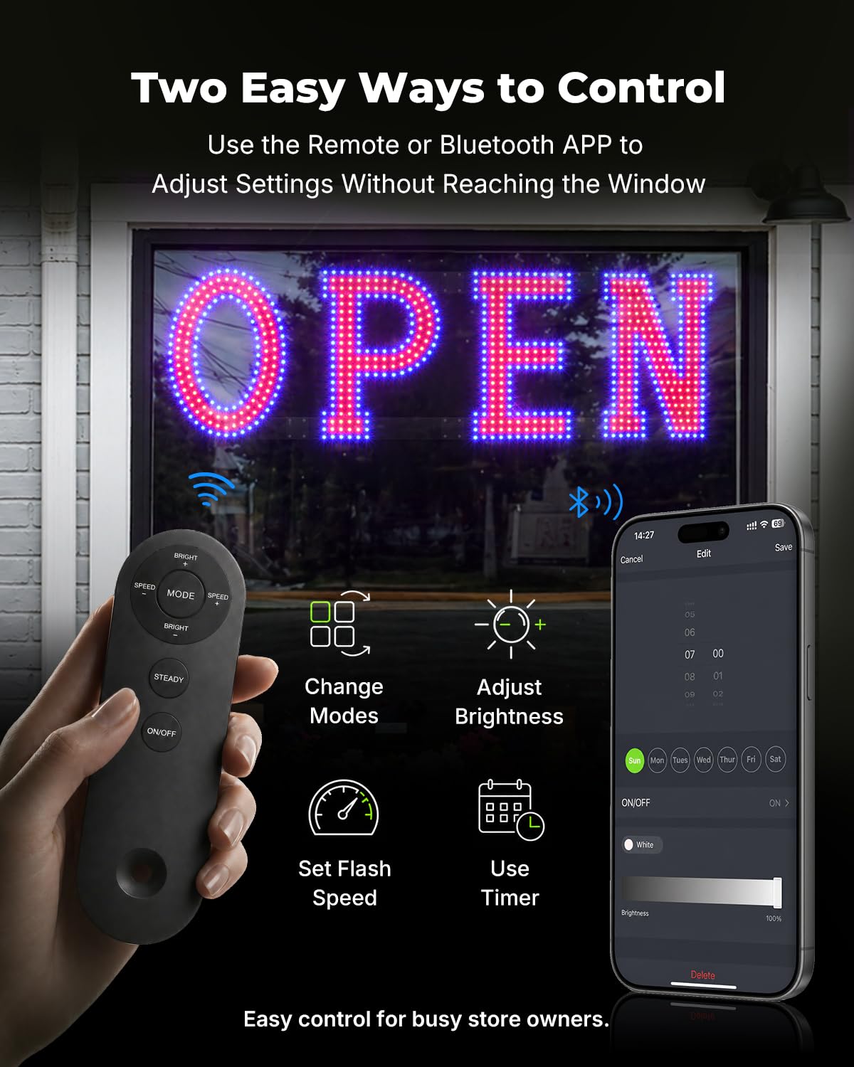 LemonNova Red Blue Open Sign for Business, 40 x 12 Inch LED Window Sign with Remote and Bluetooth App Control, Timer, 14 Flashing Modes, Adjustable Brightness Speed for Salon Cafe Bar Restaurant Retail