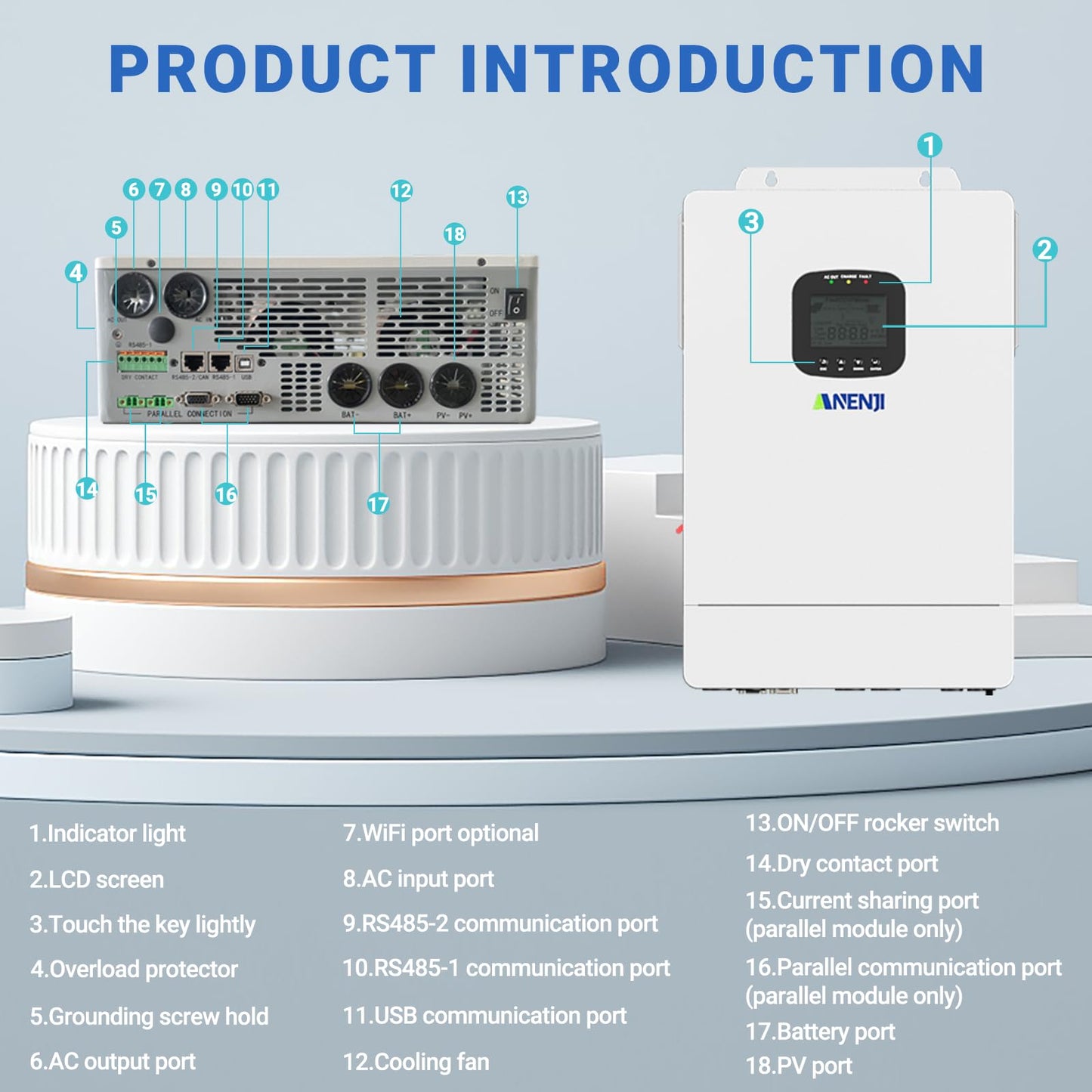 3600W Hybrid Solar Inverter 48V DC to 110V AC, Pure Sine Wave, Built-in 80A MPPT Controller, 98% Efficiency, Support Parallel 6 Units, Solar & Generator Input, for Home On/Off-Grid Systems