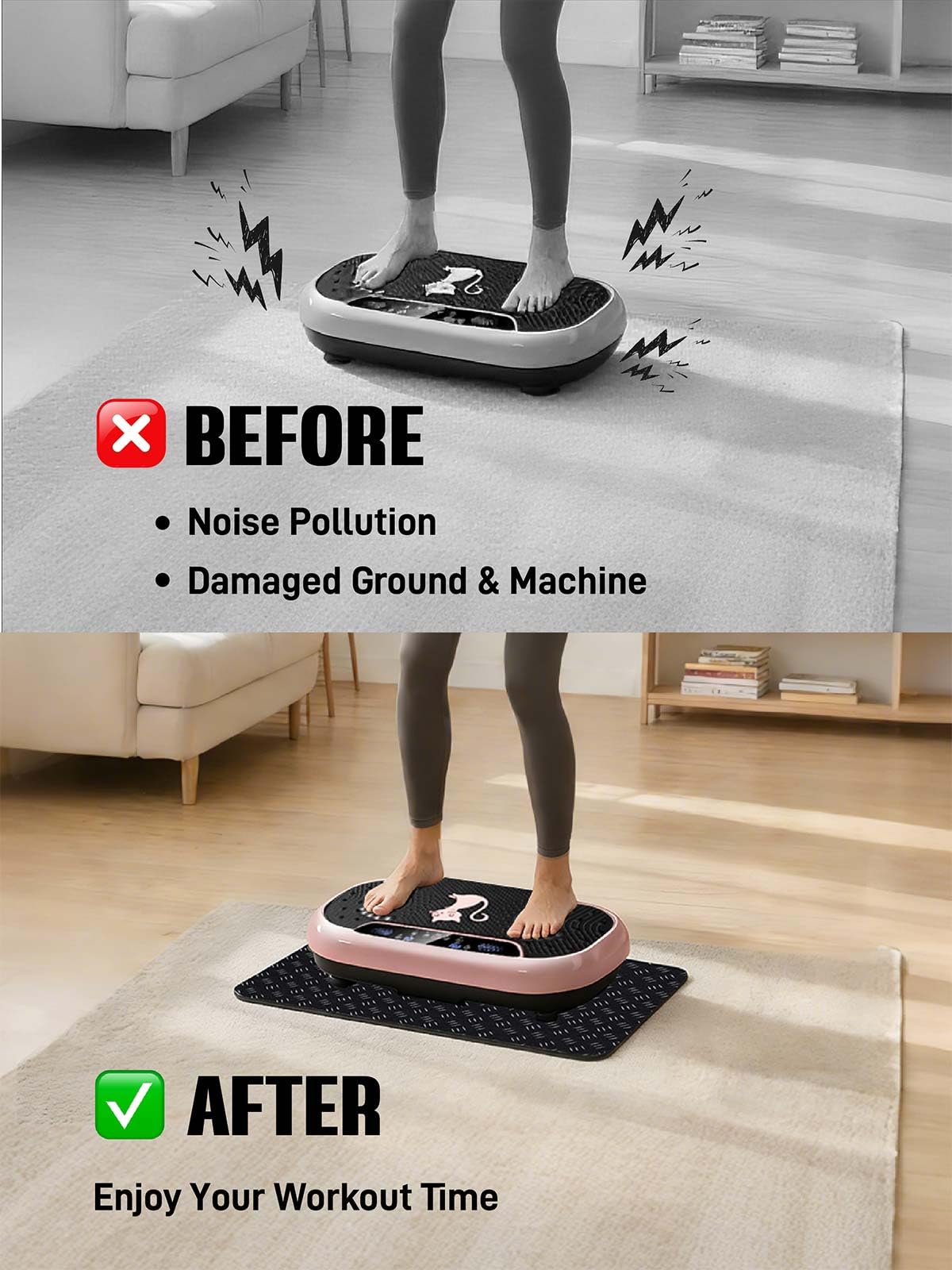 Upgraded Double-Sided Non-Slip Surface Mat for Vibration Plate Machine - Anti Vibration Pad & Exercise Mat for Most Vibration Platform Machines, Reduce Noise Accessories, Protect Floors & Carpet